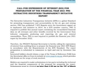Call for Expression of Interest for the Preparation of the PNGEITI 2021 Report