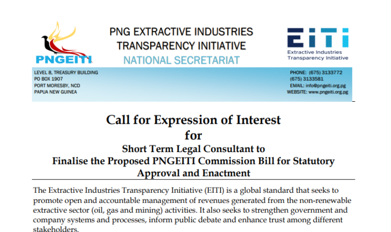 Call for Expression of Interest for Short Term Legal Consultant to Finalise the Proposed PNGEITI Commission Bill for Statutory Approval and Enactment